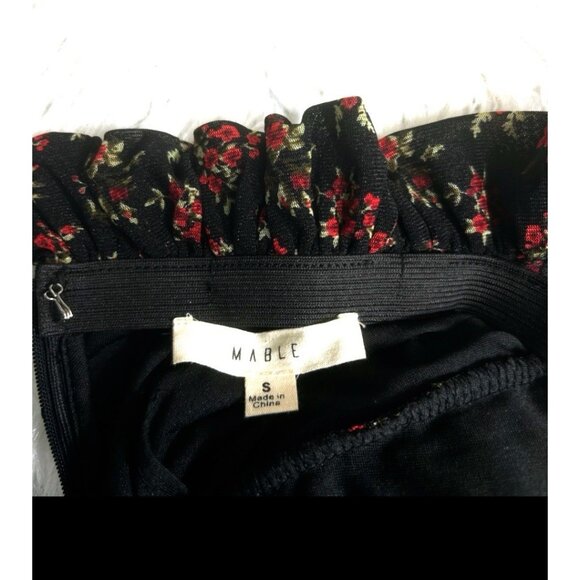 Whimsigoth Floral Mini Ruched Dress Black Red Off Shoulder Sz S Dark Fairy Vamp - Picture 8 of 8